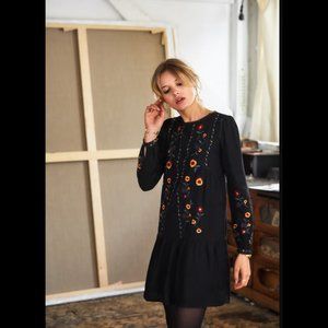 Sezane Elise Floral Embroidered Black Mini Dress Lace Long Sleeve XL 44